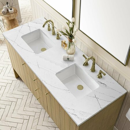 James Martin Vanities Hudson 60in Double Vanity, Light Natural Oak w/ 3 CM Ethereal Noctis Top 435-V60D-LNO-3ENC